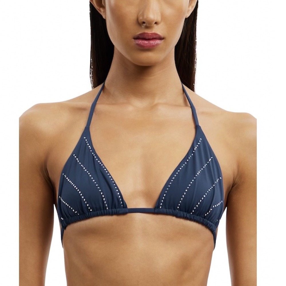 Significant Other Zoya Embellished Tie Bikini Top Slate Blue Studded Size 4 NEW